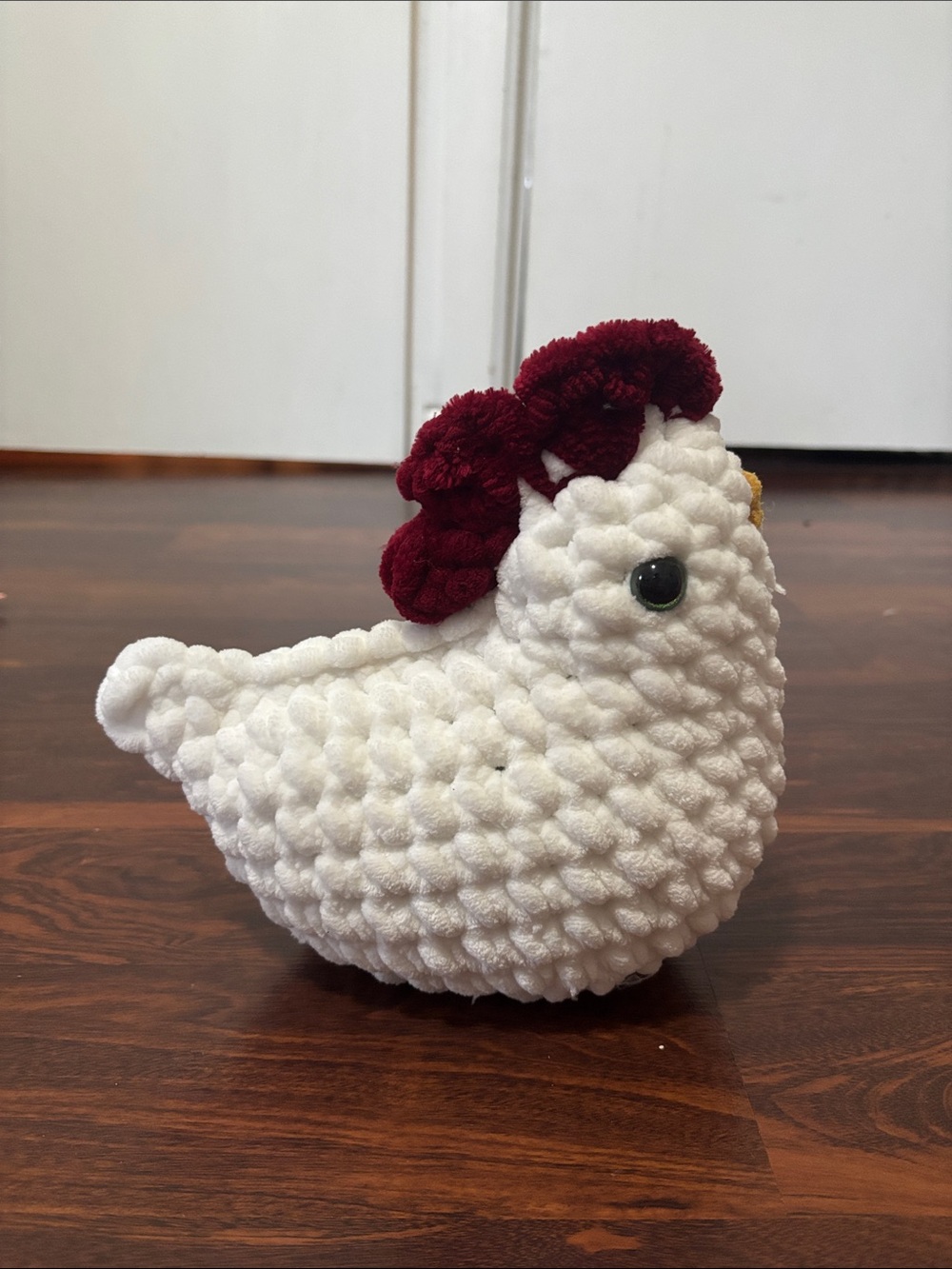 Crochet White & Burgundy Chicken Plush